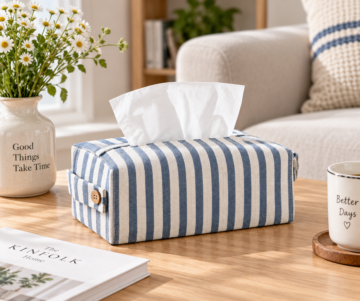 Striped Fabric Tissue Box Cover