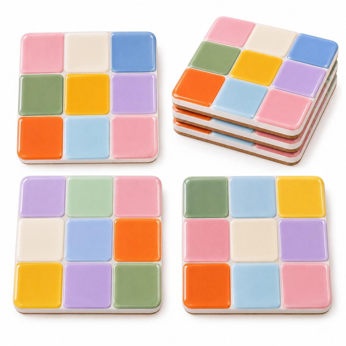Colorful Modular Tile Coasters (4pc)