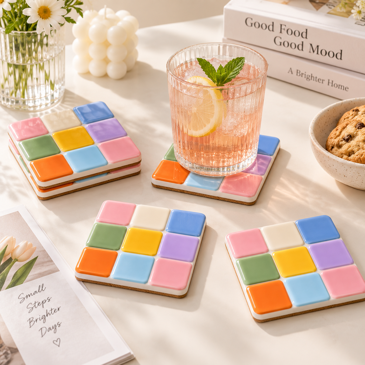 Colorful Modular Tile Coasters (4pc)