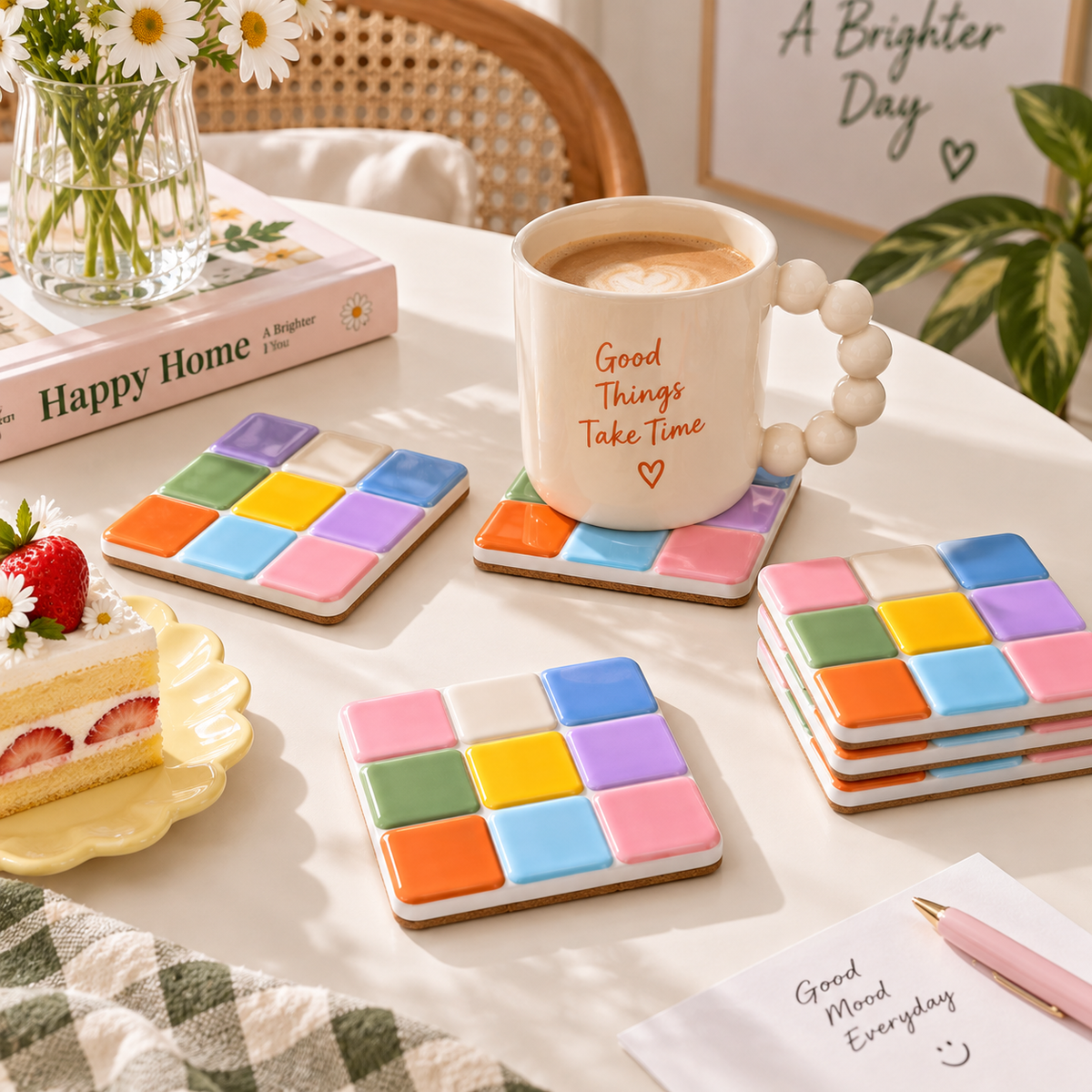 Colorful Modular Tile Coasters (4pc)