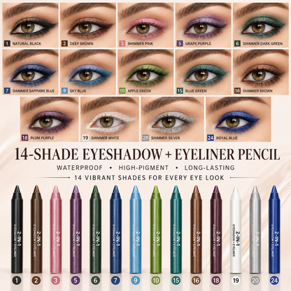 Last Day Buy 1 Get 1 Free🔥 2-in-1 Waterproof Eyeshadow & Eyeliner Pencil – 14 Long-Lasting Shades
